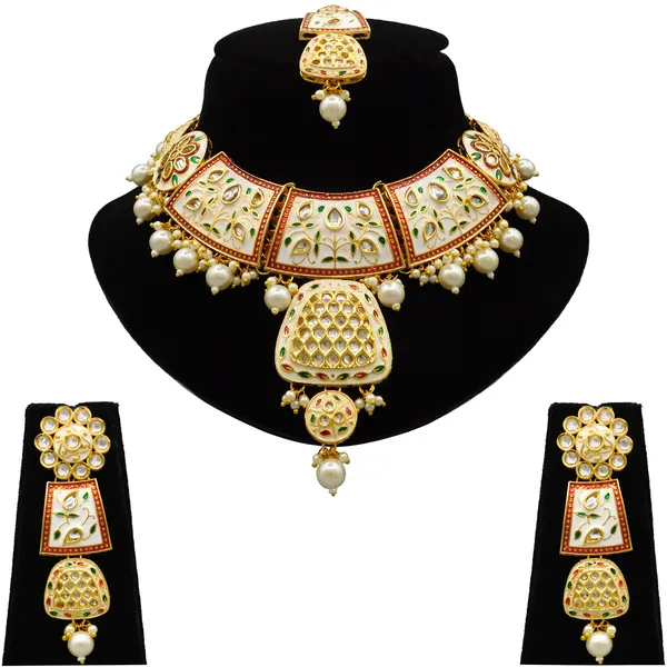 White_Brass_Premium_Kundan_Meenakari_Necklace_Set_For_Women_&_Girls_(08-0467)