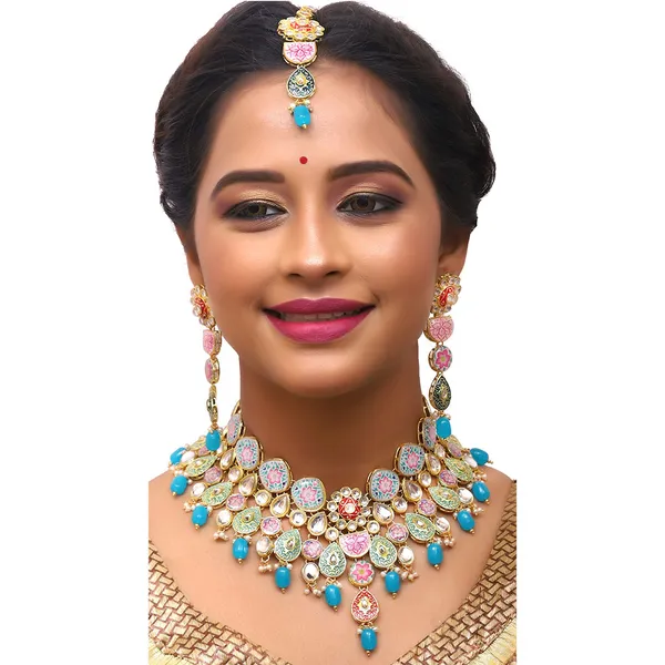 Turquoise_Premium_Kundan_Meenakari_Floral_Set_(08-0115)