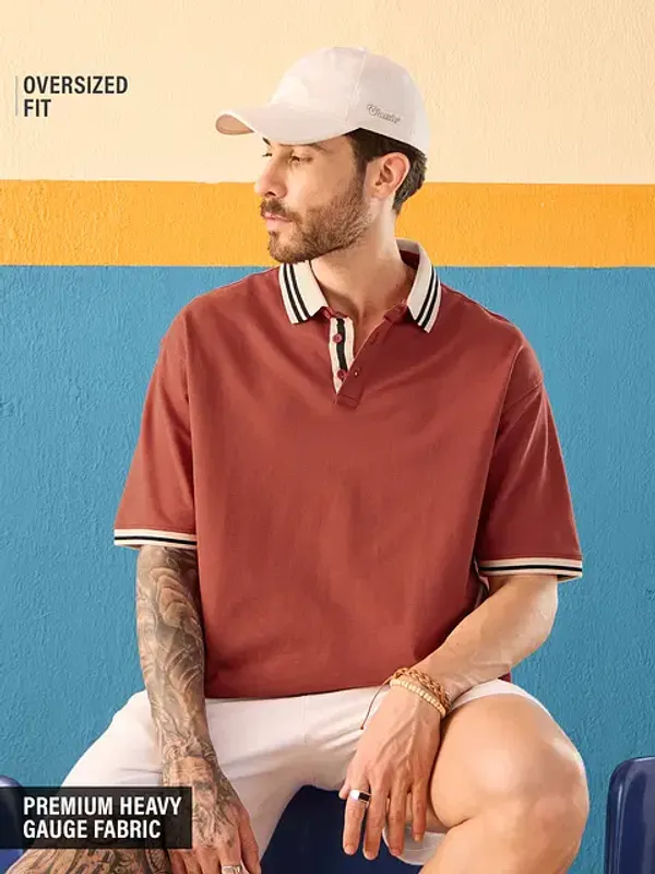Rust_Cotton_Oversized_Polo_T-Shirt_For_Men