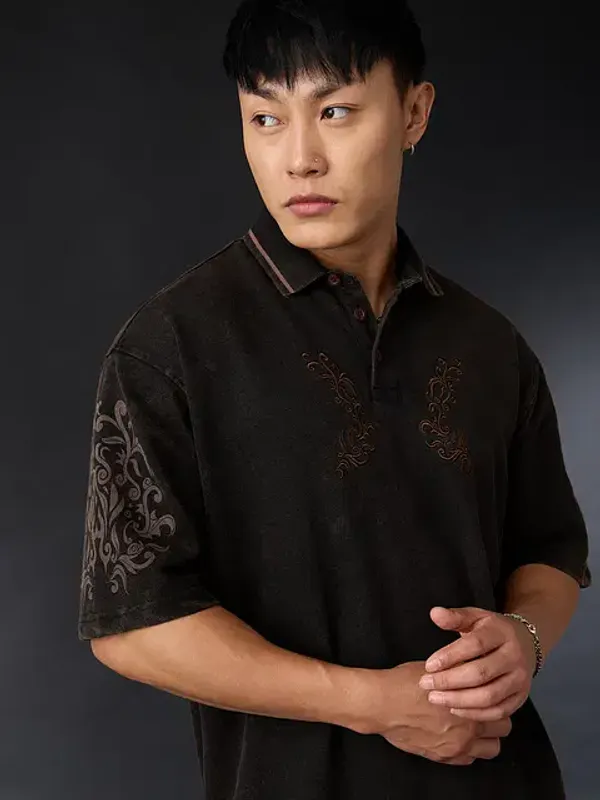 Black_Cotton_Oversized_Polo_T-Shirt_For_Men