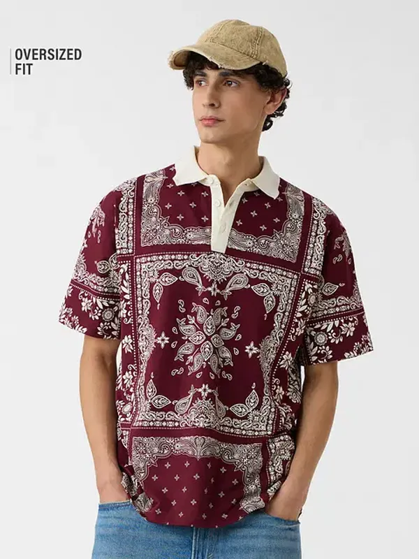 Red_And_White_Cotton_Oversized_Polo_T-Shirt_For_Men