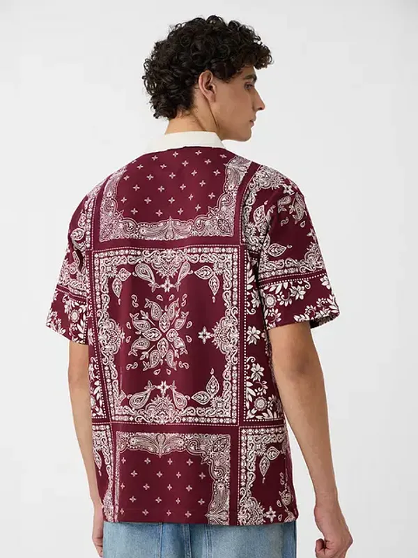 Red_And_White_Cotton_Oversized_Polo_T-Shirt_For_Men