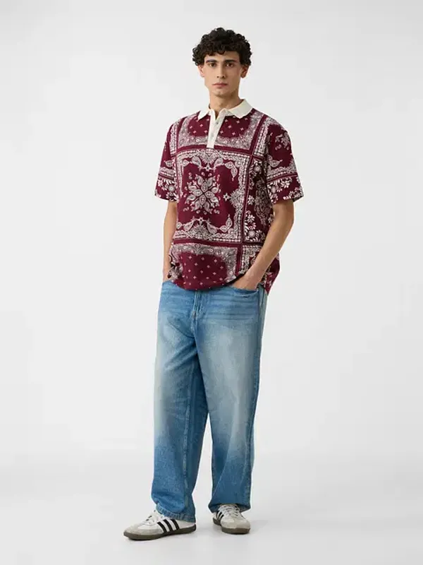 Red_And_White_Cotton_Oversized_Polo_T-Shirt_For_Men
