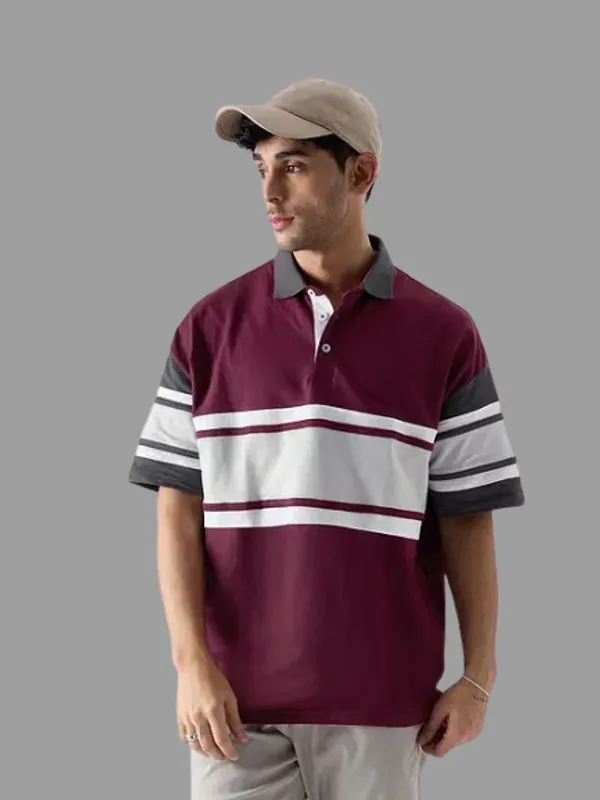 Maroon_Cotton_Oversized_Polo_T-Shirt_For_Men
