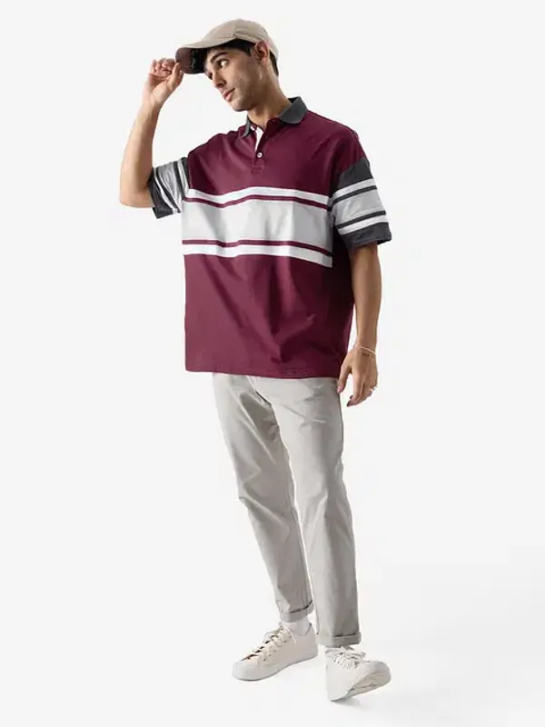 Maroon_Cotton_Oversized_Polo_T-Shirt_For_Men