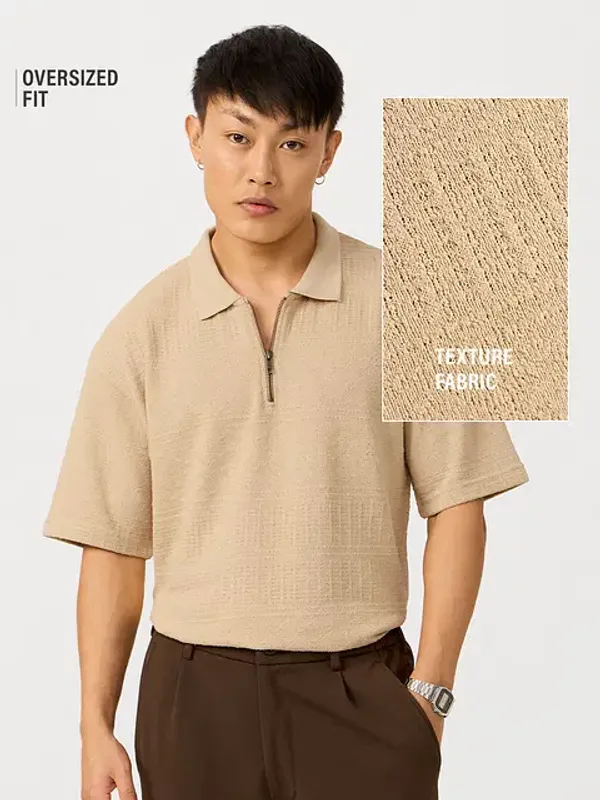 Beige_Cotton_Oversized_Polo_T-Shirt_For_Men