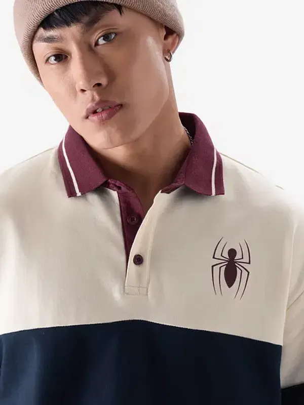 Off_White_And_Maroon_Cotton_Oversized_Polo_T-Shirt_For_Men