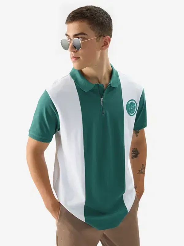 Green_And_White_Cotton_Oversized_Polo_T-Shirt_For_Men