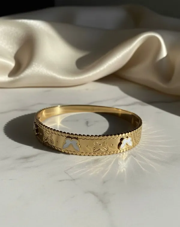 Gold_&_White_Butterfly_Bracelet_For_Women