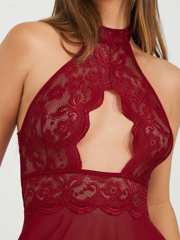 Maroon_Stylish_Net_Baby_Dolls_For_Women