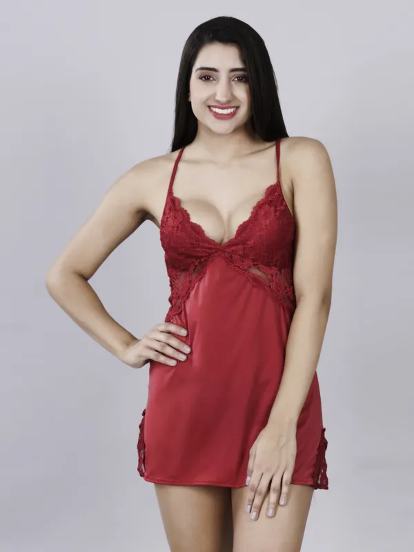 Maroon_Stylish_Nylon_Baby_Dolls_For_Women