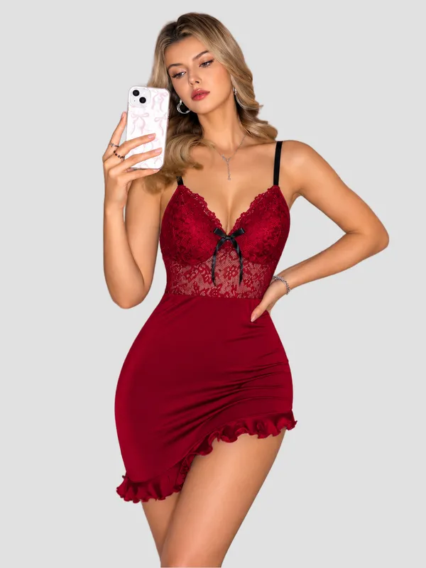 Maroon_Stylish_Nylon_Baby_Dolls_For_Women