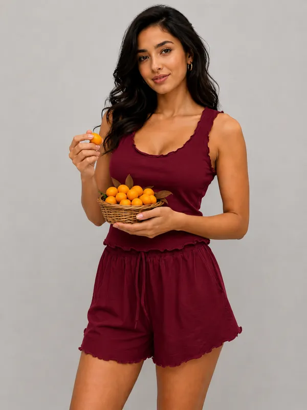 Maroon_Stylish_Cotton_Night_Suit_For_Women