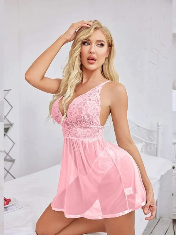 Pink_Stylish_Net_Baby_Dolls_For_Women
