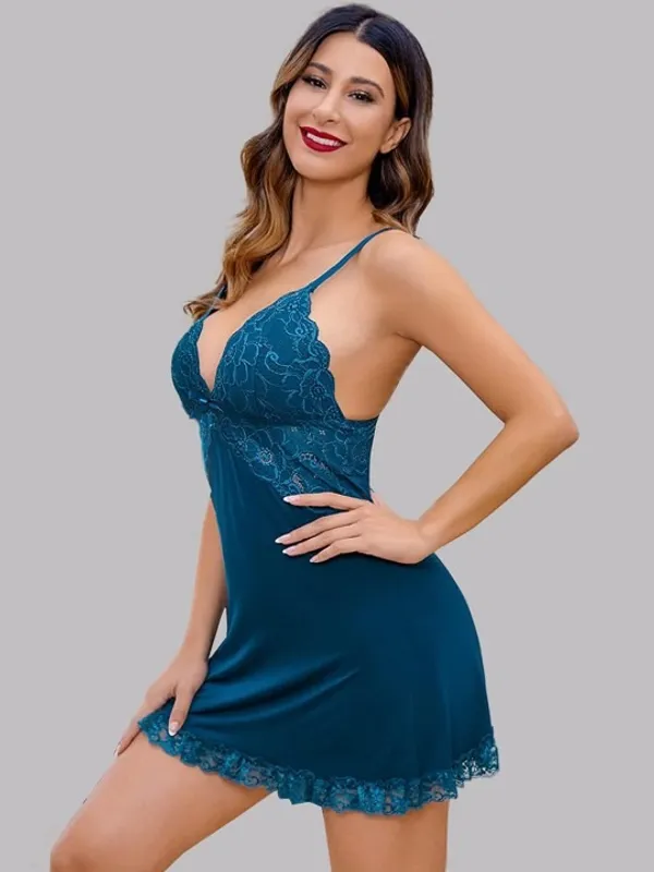 Turquoise_Stylish_Nylon_Baby_Dolls_For_Women