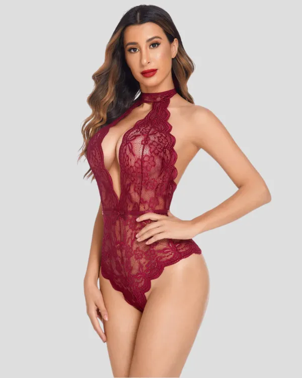 Maroon_Stylish_Lace_Teddy_For_Women