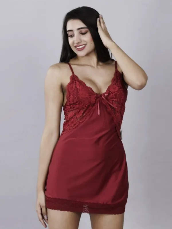 Maroon_Stylish_Nylon_Baby_Dolls_For_Women