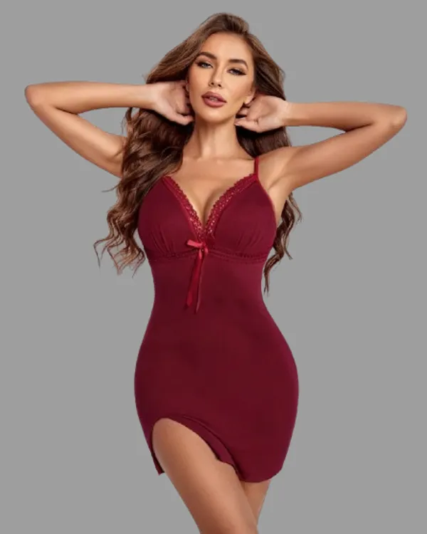 Maroon_Stylish_Nylon_Baby_Dolls_For_Women