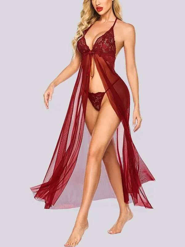 Maroon_Stylish_Net_Baby_Dolls_For_Women