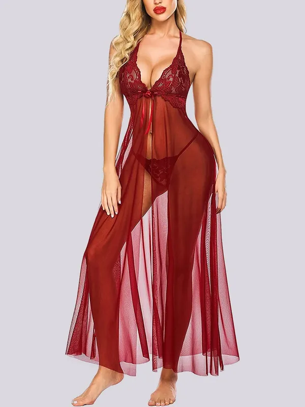 Maroon_Stylish_Net_Baby_Dolls_For_Women
