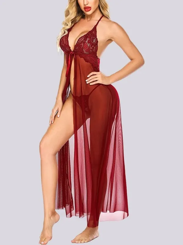 Maroon_Stylish_Net_Baby_Dolls_For_Women