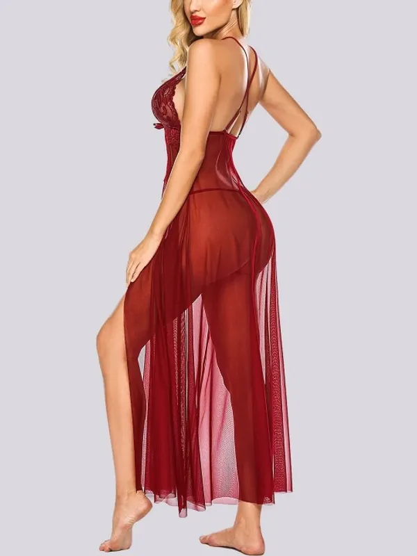 Maroon_Stylish_Net_Baby_Dolls_For_Women