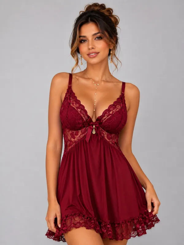 Maroon_Stylish_Nylon_Baby_Dolls_For_Women