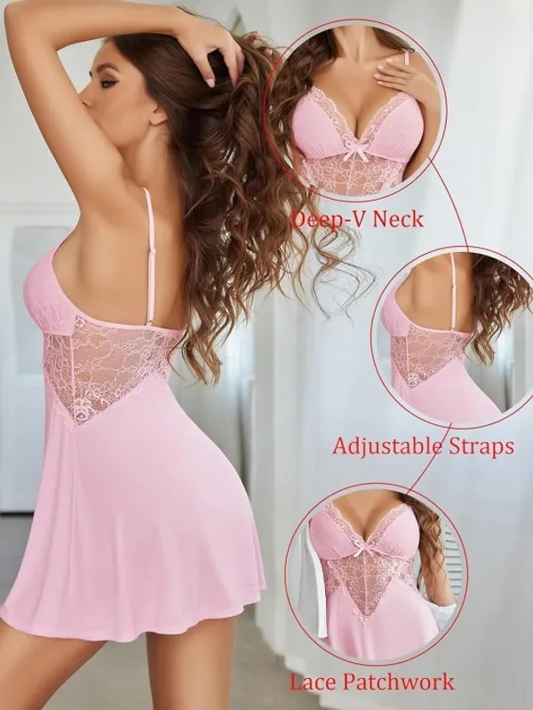 Pink_Stylish_Nylon_Baby_Dolls_For_Women