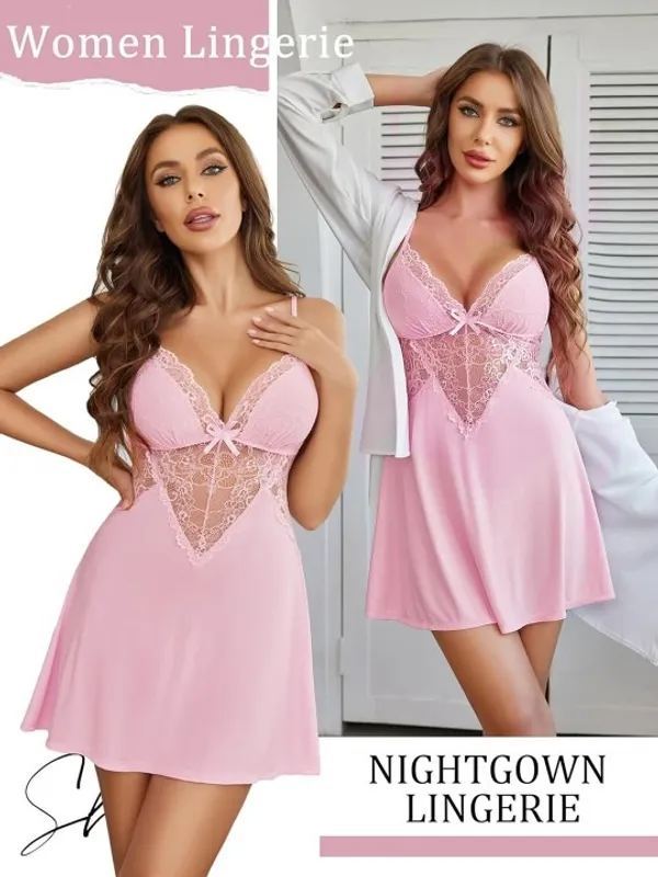 Pink_Stylish_Nylon_Baby_Dolls_For_Women
