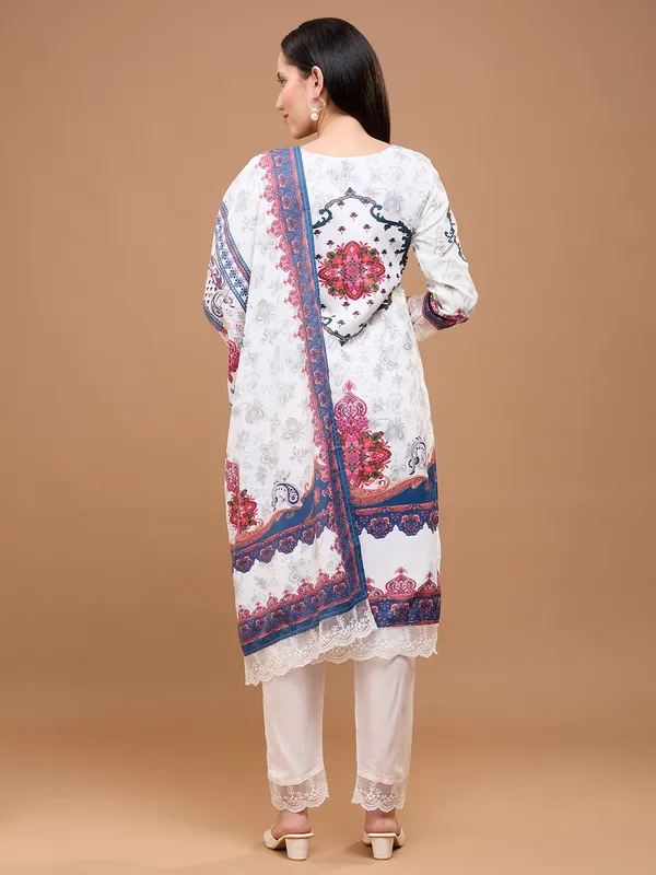 White_Cotton_Printed_Straight_Kurta_Set_With_Dupatta_&_Lace_Detailing_For_Women