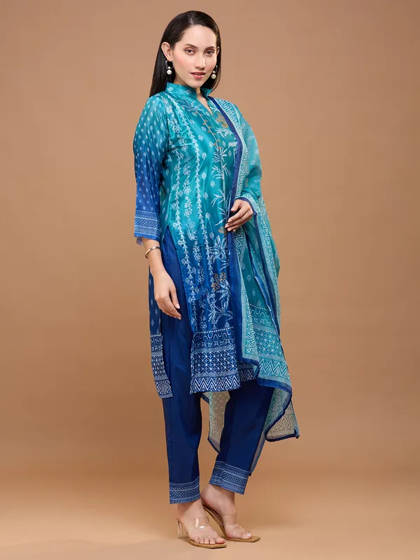 Teal_Blue_Cotton_Printed_Straight_Kurta_With_Trousers_&_Dupatta_For_Women