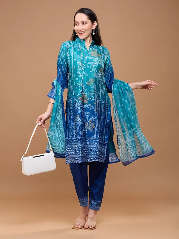 Teal_Blue_Cotton_Printed_Straight_Kurta_With_Trousers_&_Dupatta_For_Women