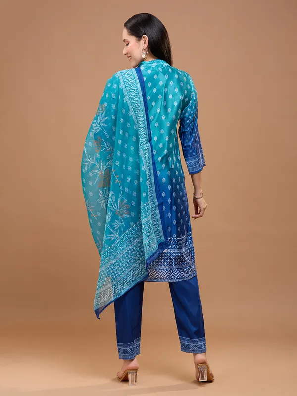 Teal_Blue_Cotton_Printed_Straight_Kurta_With_Trousers_&_Dupatta_For_Women