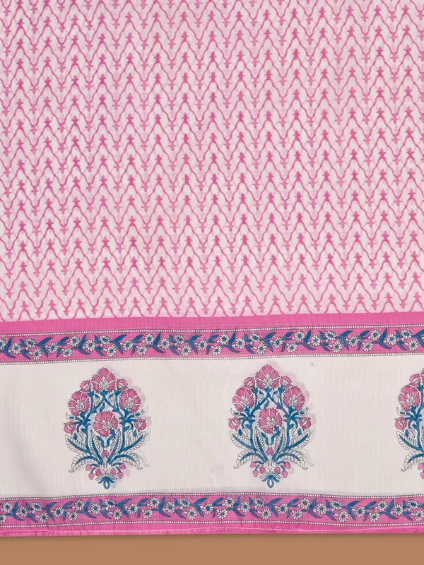 White_&_Pink_Cotton_Floral_Printed_Sweetheart_Neck_Straight_Kurta_With_Trousers_And_Dupatta_For_Women