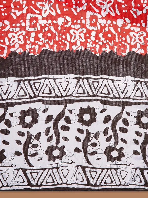 Black,_White_&_Red_Printed_Cotton_Floral_Printed_Notch_Neck_Straight_Kurta_With_Trousers_And_Dupatta_For_Women