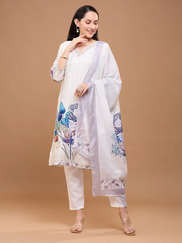 White_Cotton_Floral_Printed_Kurta_Set_With_Dupatta_For_Women