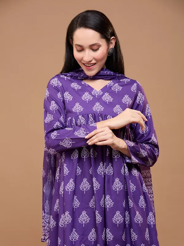 Purple_Cotton_Ethnic_Printed_Anarkali_Kurta_With_Trousers_&_Dupatta_For_Women