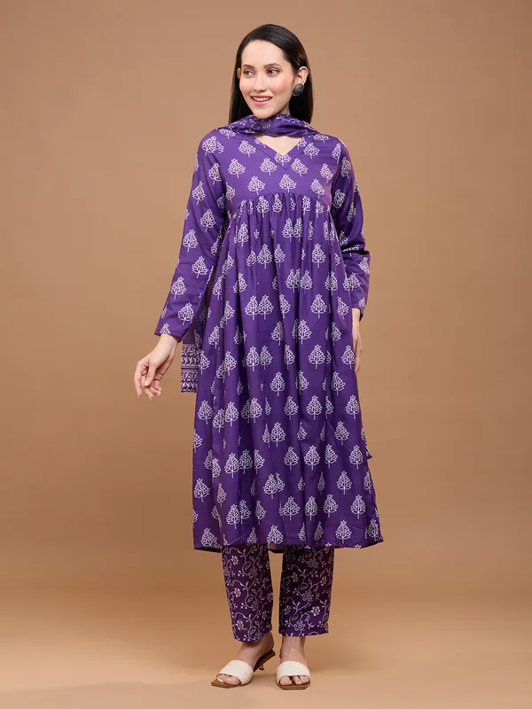 Purple_Cotton_Ethnic_Printed_Anarkali_Kurta_With_Trousers_&_Dupatta_For_Women