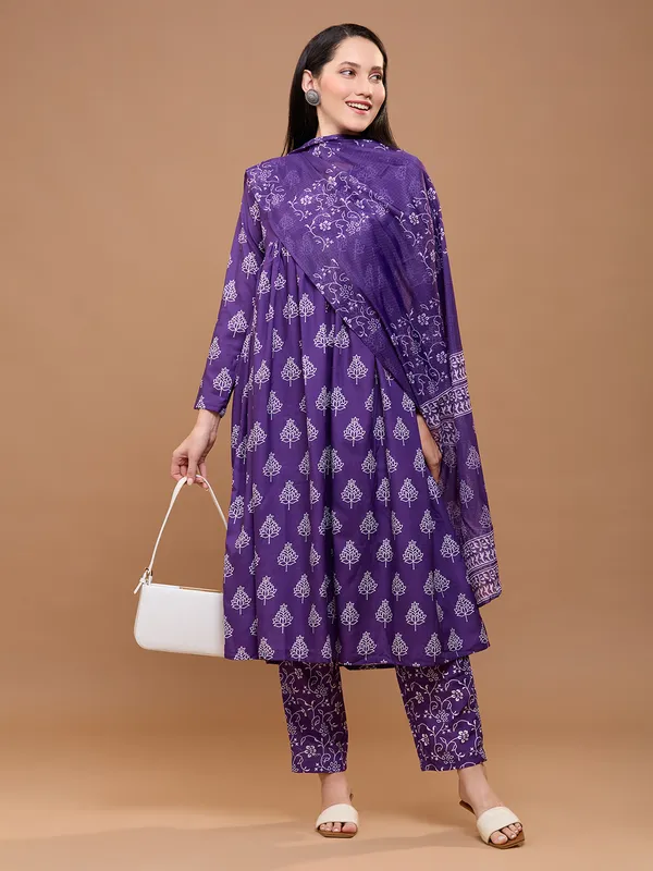 Purple_Cotton_Ethnic_Printed_Anarkali_Kurta_With_Trousers_&_Dupatta_For_Women