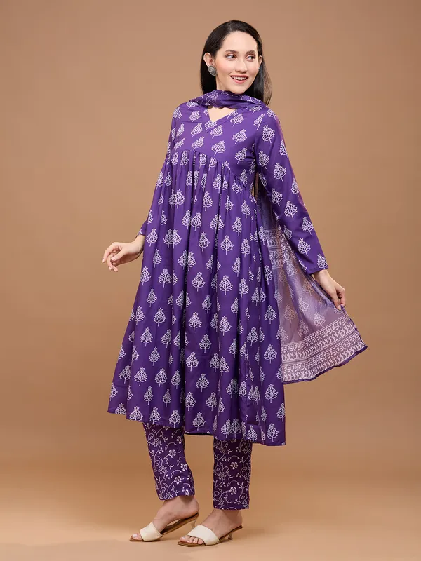 Purple_Cotton_Ethnic_Printed_Anarkali_Kurta_With_Trousers_&_Dupatta_For_Women
