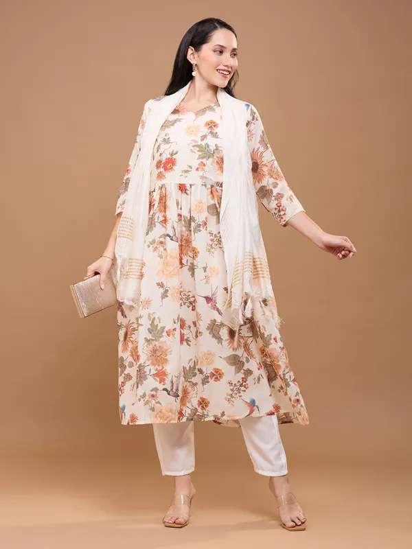 Off-White_Cotton_Floral_Printed_Anarkali_Kurta_With_Solid_Trousers_&_Dupatta_For_Women