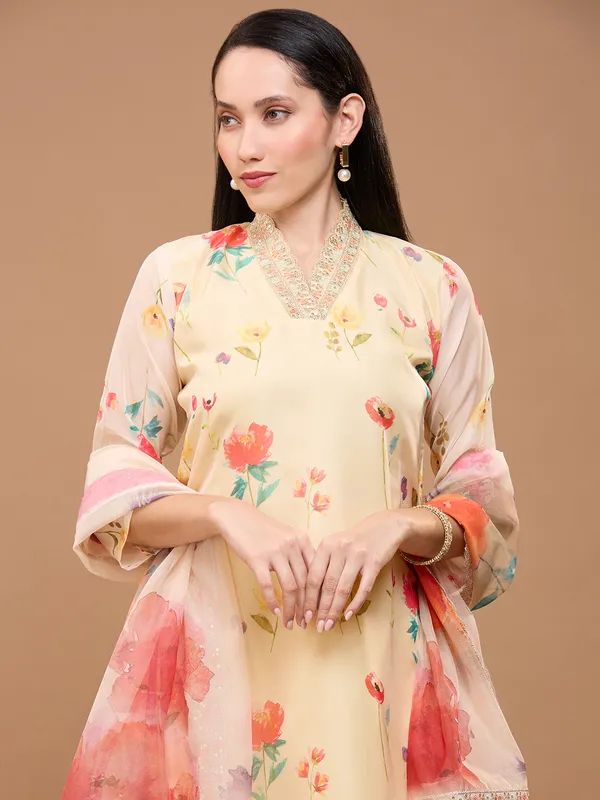 Soft_Yellow_Cotton_Floral_Printed_Straight_Kurta_With_Solid_Trousers_&_Dupatta_For_Women