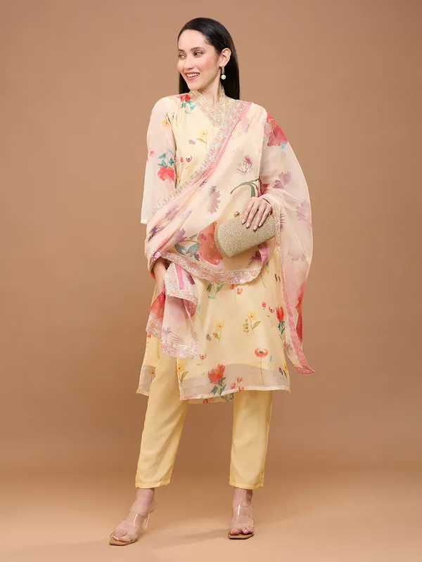 Soft_Yellow_Cotton_Floral_Printed_Straight_Kurta_With_Solid_Trousers_&_Dupatta_For_Women