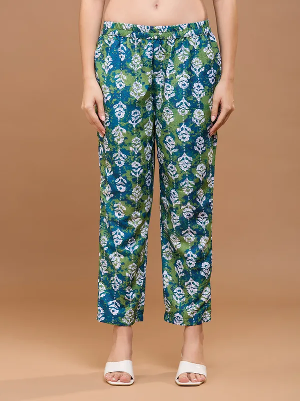 Green_Cotton_Floral_Printed_Anarkali_Kurta_With_Trousers_&_Dupatta_For_Women