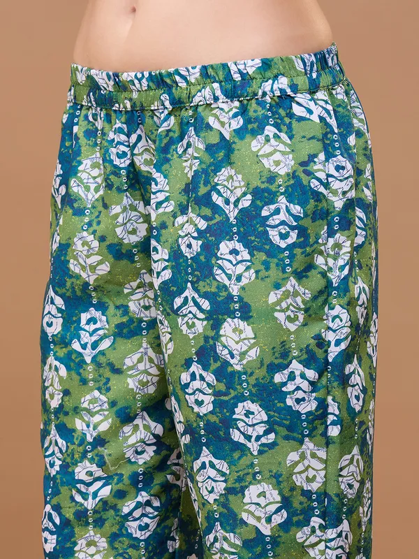 Green_Cotton_Floral_Printed_Anarkali_Kurta_With_Trousers_&_Dupatta_For_Women