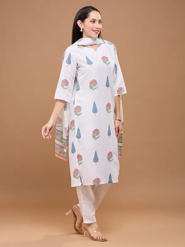 White_Cotton_Rustic_Floral_Printed_Regular_Straight_Kurta_Set_With_Dupatta_For_Women