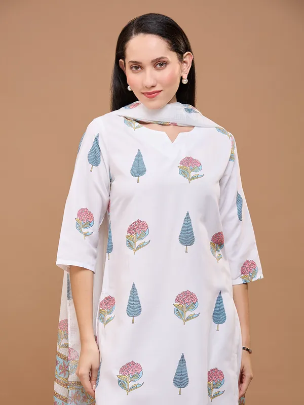 White_Cotton_Rustic_Floral_Printed_Regular_Straight_Kurta_Set_With_Dupatta_For_Women