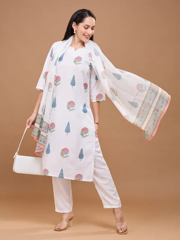 White_Cotton_Rustic_Floral_Printed_Regular_Straight_Kurta_Set_With_Dupatta_For_Women
