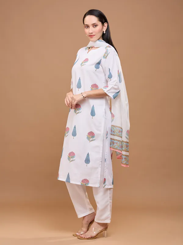 White_Cotton_Rustic_Floral_Printed_Regular_Straight_Kurta_Set_With_Dupatta_For_Women