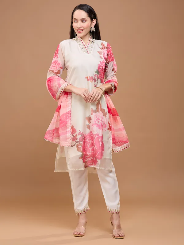 White_&_Pink_Cotton_Floral_A-Line_Kurta_Set_With_Dupatta_For_Women